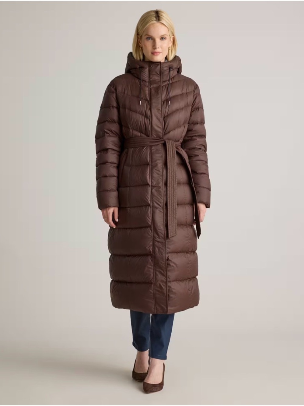 Quince Responsible Down Belted Puffer Maxi Coat Hot Fudge Outerwear S Small